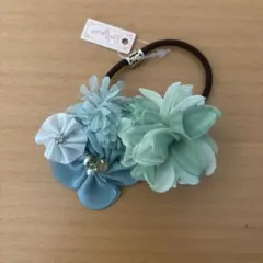 【新品】ヘアーゴム　ブルー系　グリーン系　フラワー　花　飾りゴム　セレモニー