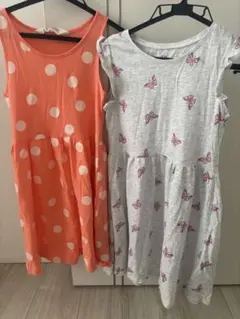 ノースリーブワンピース2枚セット★120/130★ラメ水玉ドット★ラメバタフライ