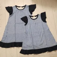 【美品！】ハッシュアッシュ ブルー系チェックワンピースセット 110＆130cm