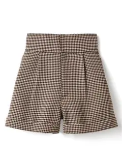 千鳥柄ハイウエストショートパンツ tu230 GRL 茶色 千鳥格子