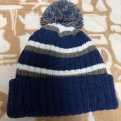 キッズ ニット帽 ポンポン付き ネイビー 54cm