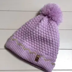 美品　kids foret キラキラピンクニット帽