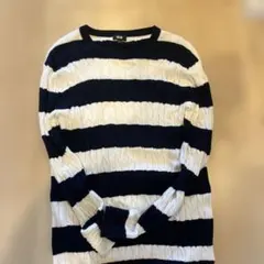 UNIQLO ネイビー ホワイト ケーブルニット L