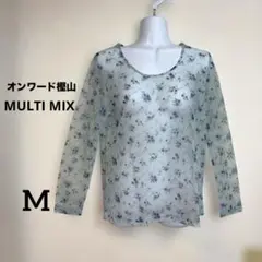 【新品・未使用】オンワード樫山 花柄 シアー トップス 長袖カットソー ブルーのサムネイル