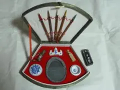 骨董品　中国製文房集寳　長寿祝　小筆、硯セット