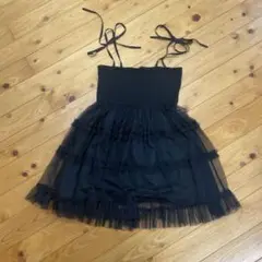『SALE 』 ブラックチュールノースリーブワンピース
