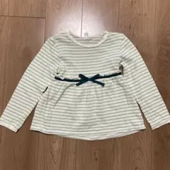 【アプレレクール】長袖カットソー　チュニック　ボーダー　緑　グリーン　ロンT