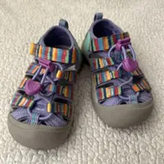 【美品】KEEN キーン キッズ サンダル パープル/マルチカラー レインボー