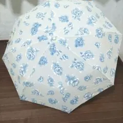 日傘　ヴィンテージ　昭和レトロ　保管袋付き　青いバラ 　UVケア　晴雨兼用