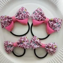 【081】ヒョウ柄リボン付きヘアゴム4個セット