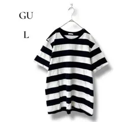 GU ジーユー　メンズ　半袖ボーダーカットソー　Tシャツ　Lサイズ　白　ネイビー