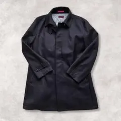 Mr.JUNKO ステンカラーコート 裏地千鳥格子柄 ブラック 黒 M