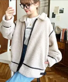 moment+ もこもこボアレザーパイピングステンカラージャケット(裏地付き)