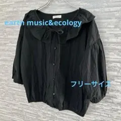 earth music&ecology ブラウス 黒 フリル　透け感あり 七分袖