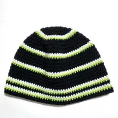 ビーニー　クロシェハット　クラッシャーハット　ニット帽　ブラック×ホワイト×黄緑