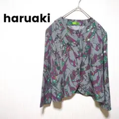 197 【haruaki】 ブラウス　(Ｌ)　ノーカラーシャツ　羽織り　日本製
