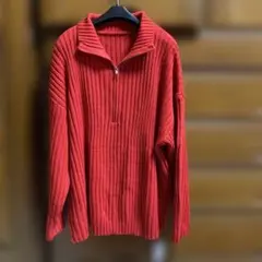 赤いジップアップリブ編みセーター Fサイズ