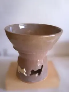 【のぶりん様専用】猫用フードボウル 台座付 陶器 自作 透明釉 高さ12.7㎝