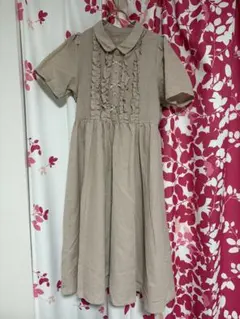 青木美沙子 しまむら フリルチェックワンピース ベージュL