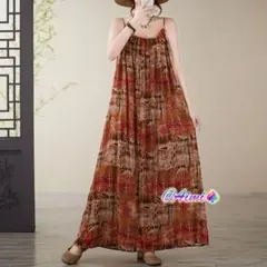 リゾート プリントワンピース マキシ丈 着痩せ ノースリーブ プルオーバー