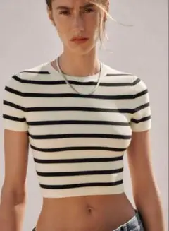 ZARA ベーシッククロップドニットトップス ボーダー　サイズＳ
