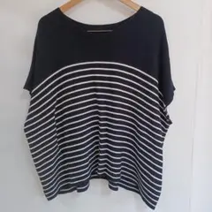 アメホリ Ｖネックポンチョニットプルオーバー トップス　ネイビー系　フリーサイズ