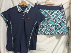 新品同様 エレッセ テニスウェア 上下セット XL ポロシャツ スコート 紺 緑