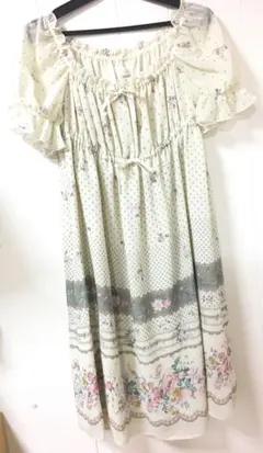 美品☆フェルゥ☆パネルプリント花柄ドットワンピース　フラワー