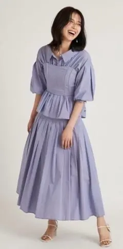 スナイデル　コルセットドッキングブラウス　ウエストビットスカート ブルー　M