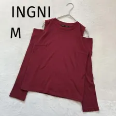 イング リブニット オープンショルダー 肩出し カットソー ワインレッド M