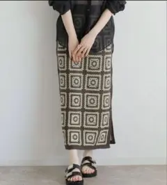 クロシェモチーフ　スカート　ブラウンのサムネイル