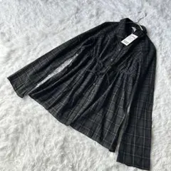 【リダーク】長袖チェック柄シャツ　ドロスト調整　フレア　チュニック　羽織