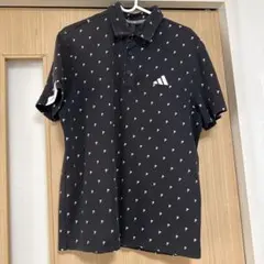 【adidas Golf】総柄ポロシャツ L ブラック 半袖 ゴルフウェア