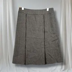Jプレス スカート ウール100 9号 Aライン 茶系ツイード 膝丈 上品系