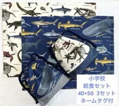 038サメ 海竜　給食セット×2 ランチョンマット 40×50 給食袋 小学校