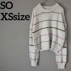 SO 【XS】グレー ストライプデザイン 長袖ニットセーター 秋冬 個性的