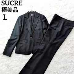 ✨️極美品✨️高ストレッチ　洗える　黒　パンツスーツ　大きい　L　ストライプ