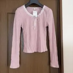新品　H&Mリブ編みピンク長袖トップス