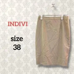 インディヴィ【38】タイトスカート ミディ丈 オフィスカジュアル 無地 ベージュ