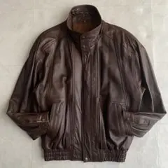 90s vintage 本革 レザージャケット ブルゾン 茶色 L相当 短丈