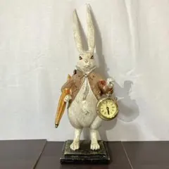 新品 英国オックスフォード アリス 白うさぎ 木製時計 ハンドメイド