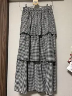 ティアードロングスカート ブラック・ホワイトチェック