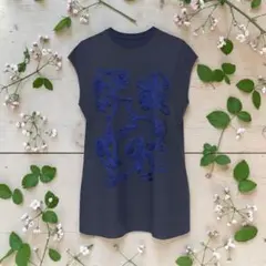 美品 4298 ノースリーブ カットソー 花柄 コード刺繍 チュニック 日本製