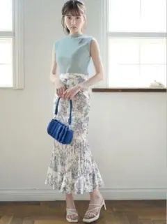 花柄プリーツ切替マーメイドスカート[al111]