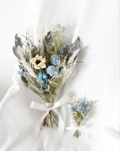 前撮りに！ブルー×ホワイトのシャビーシックなクラッチブーケ&ブートニア♡