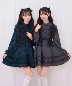 Honey Cinnamon リボンハーネスセットワンピース ダークグリーン