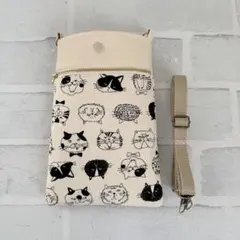 猫フェイス☆猫柄☆スマホショルダー☆ハンドメイド