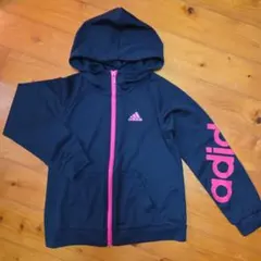 adidas フード付きジャージ ネイビー/ピンク