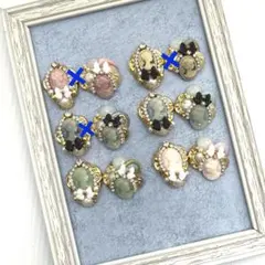 ⭐️ペアゴールドボタンのリボン付きカメオカボション⭐️