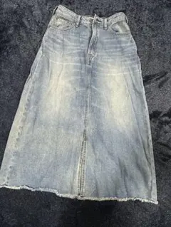 デニムタイトスカート ライトブルー フリンジ